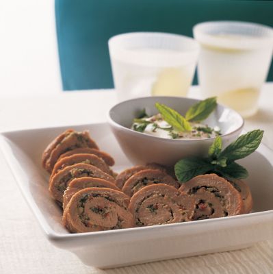 Spicy Pork Rolls With Minted Yogurt