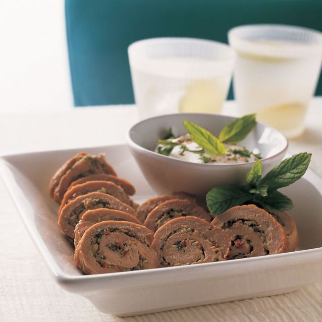 Spicy Pork Rolls with Minted Yoghurt