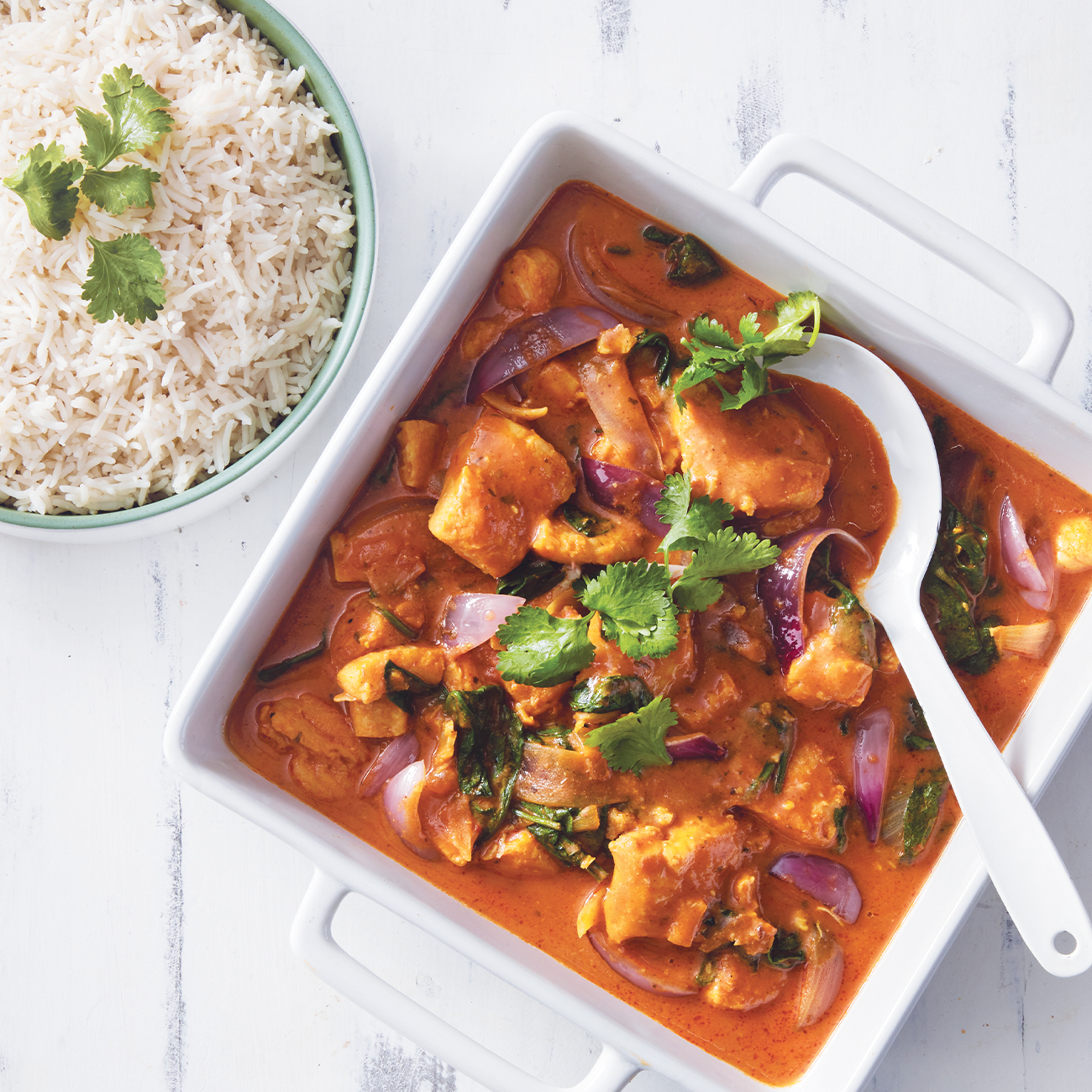 Quick Fish & Spinach Curry With Rice