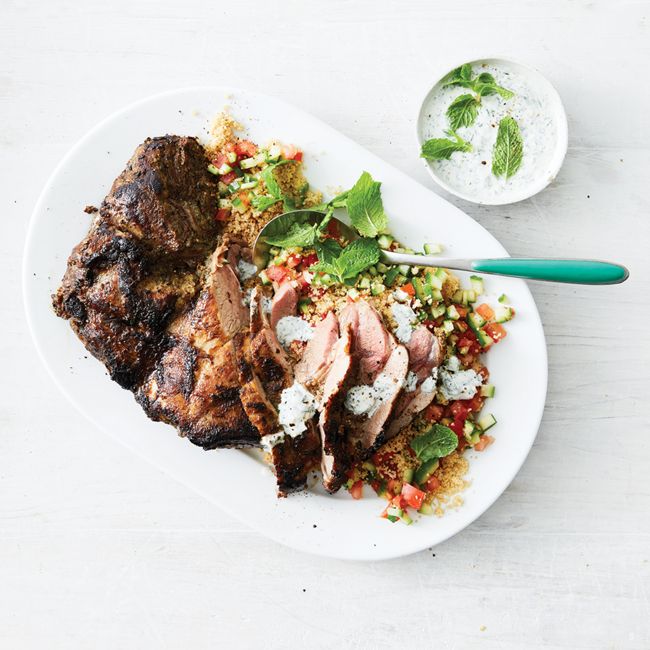 Barbecued Lamb With Couscous Salad & Yoghurt Dressing