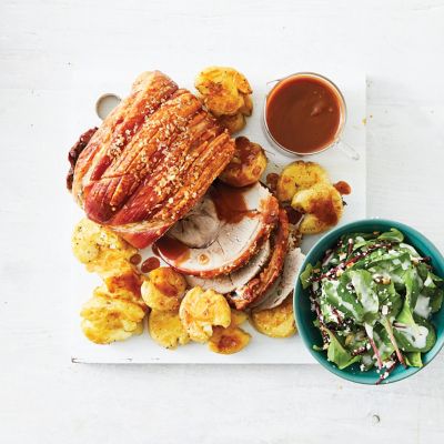 Roast Pork With Smashed Garlic Roast Potatoes & Gravy
