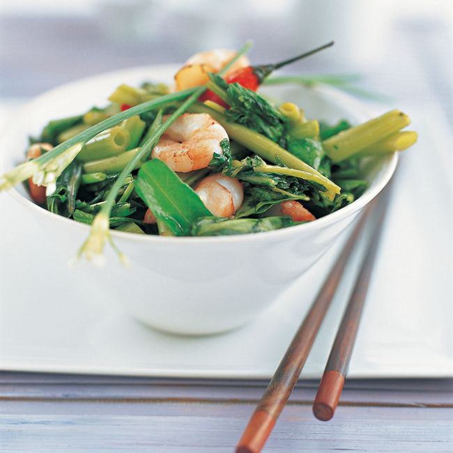 Chilli Prawns With Garlic & Spinach