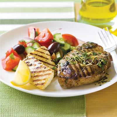 BBQ Lamb Chops with Greek Salad & Halloumi