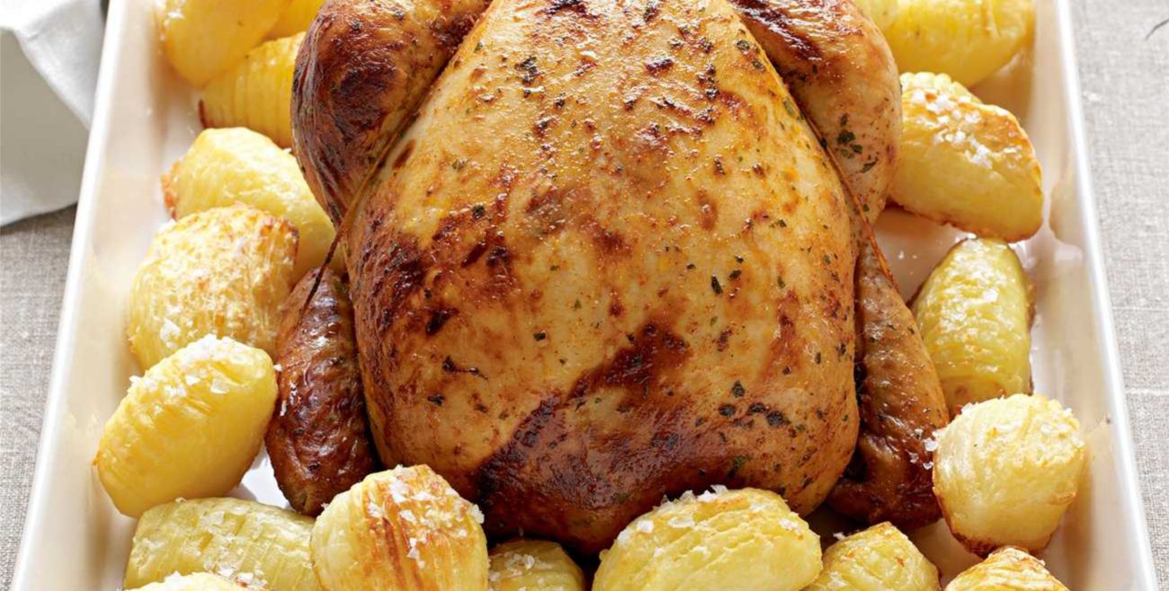 festive roast chicken with hasselback potatoes recipe woolworths