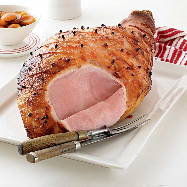 Glazed Leg Ham with Spiced Apricots