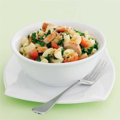 Pasta with Chicken, Sausages, Spinach & Tomato