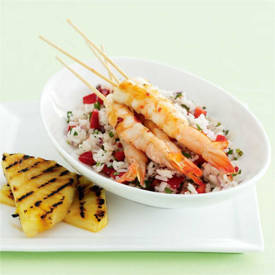 Prawn Skewers with Chargrilled Pineapple & Rice Salad