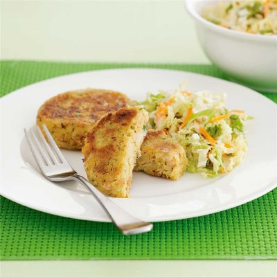 Tofu & Chickpea Patties with Coleslaw