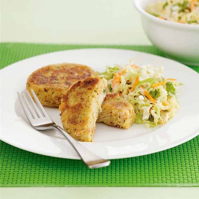 Tofu & Chickpea Patties with Coleslaw