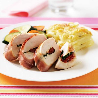 Prosciutto Wrapped Chicken on Parsnip Mash