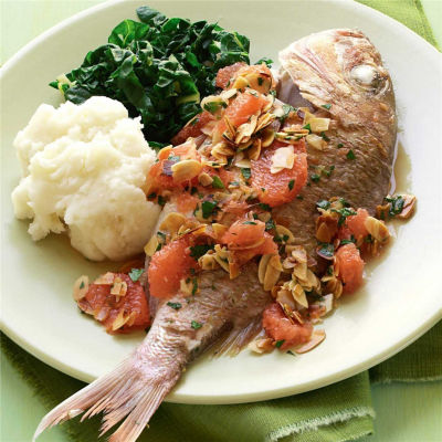 Snapper with Red Grapefruit & Almond Salsa