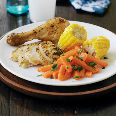 Microwave Chicken with Honeyed Carrots & Corn