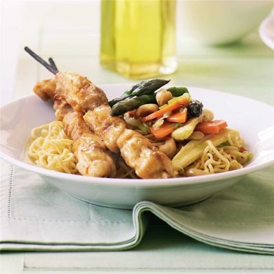 Chicken Kebabs with Vegetable Stir-Fry