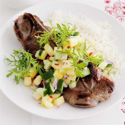 Malaysian Satay Beef Steaks with Cucumber & Pineapple Kerabu