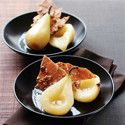 Honey & Vanilla Poached Pears with Tuilles