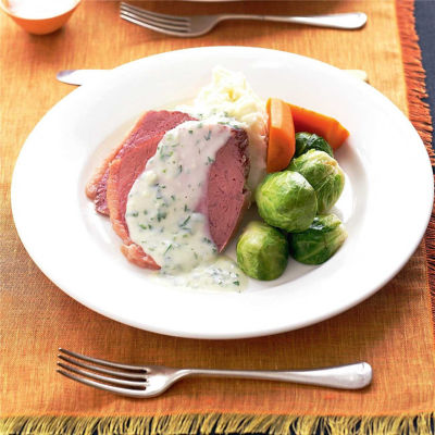 Traditional Corned Silverside with Parsley White Sauce