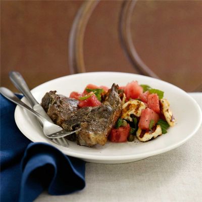 Marinated Lamb Chops with Watermelon, Haloumi & Mint Salad