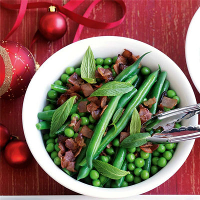 Steamed Beans & Peas with Pancetta & Mint
