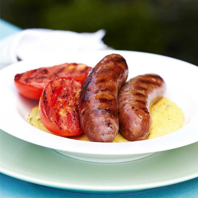 Barbecue Sausages with Polenta & Tomatoes