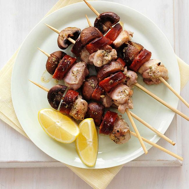 Mushroom, Chicken & Chorizo Skewers