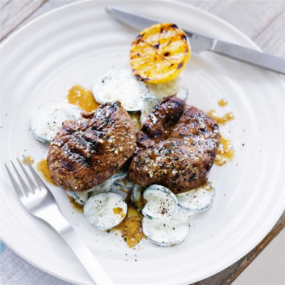 Lamb Steaks with Salted Creamy Lebanese Cucumber