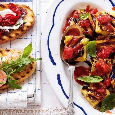 Parmesan Polenta with Tomato Sauce & Basil
