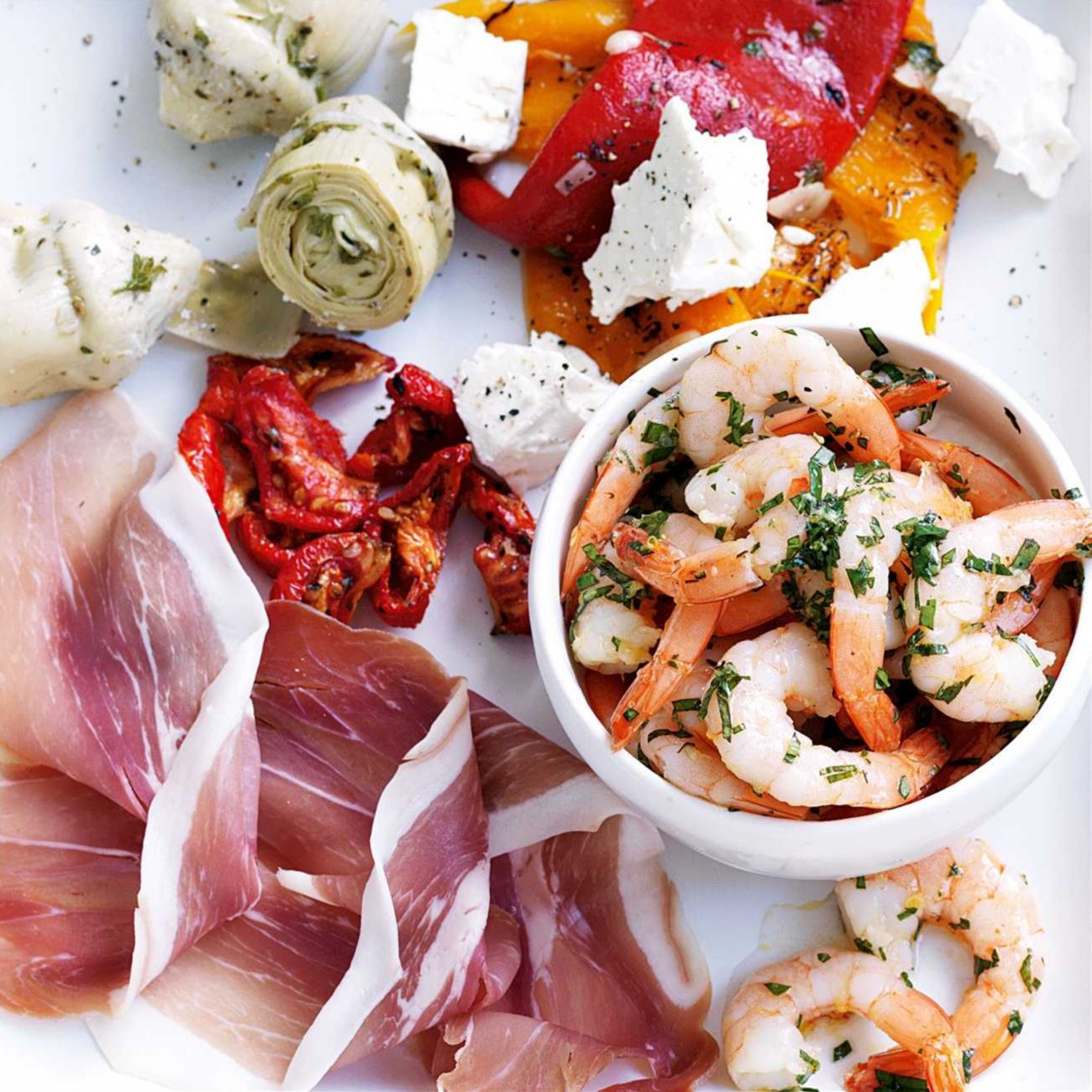 Antipasto Platter with Marinated Prawns