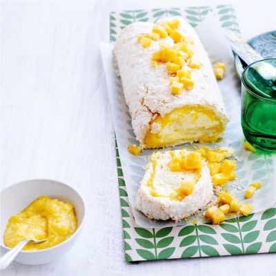 Coconut and mango meringue roll