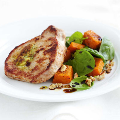 Pork Mignons with Roasted Pumpkin & Spinach Salad