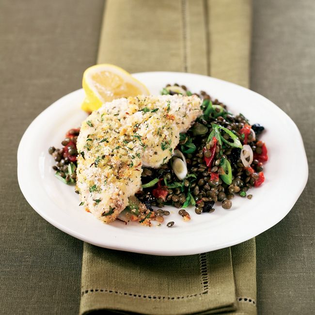 Crunchy Swordfish With Puy Lentils