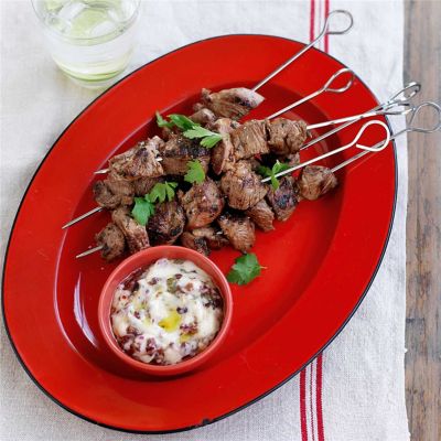 Curried Lamb Kebabs with Rice Salad & Tahini Dressing
