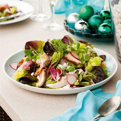 Barbecued Chicken with Broad Bean & Goat's Cheese Salad