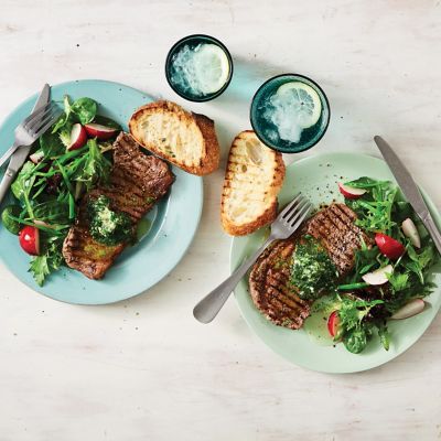 Garlic & Herb Butter Steaks With Snow Pea Salad
