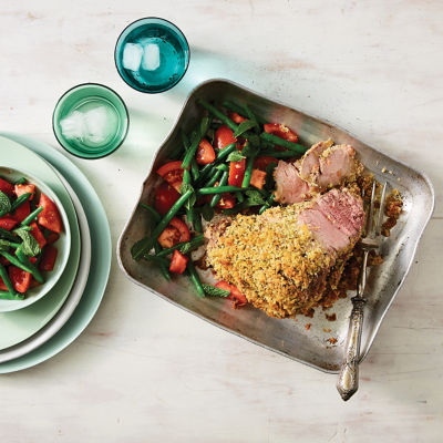 Herb-Crusted Leg Of Lamb With Tomato & Bean Salad