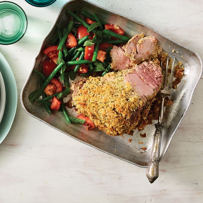 Herb-Crusted Leg Of Lamb With Tomato & Bean Salad