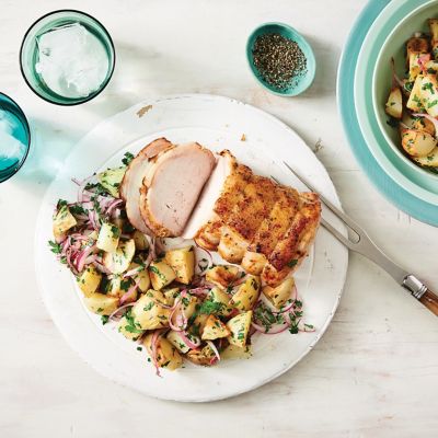 Roast Pork With Roast Potato & Pickled Onion Salad