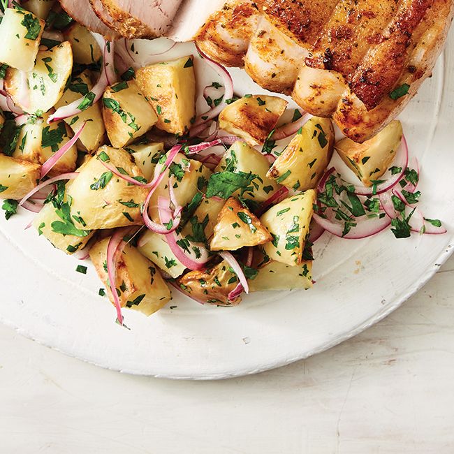 Roast Pork With Roast Potato & Pickled Onion Salad