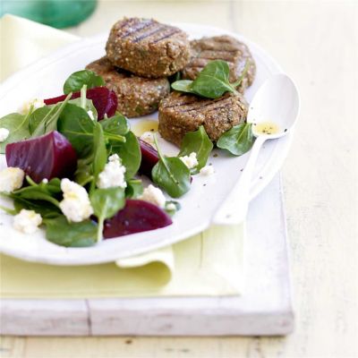 Lentil Patties with Beetroot, Spinach & Feta Salad