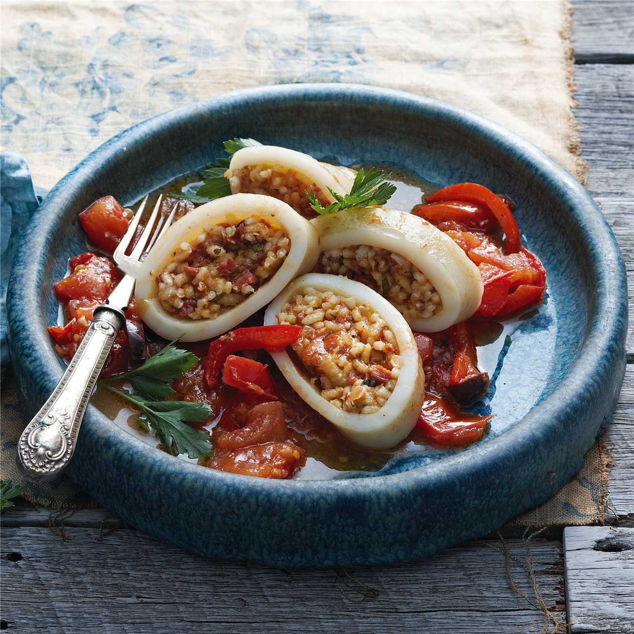 Squid Stuffed with Spanish Rice