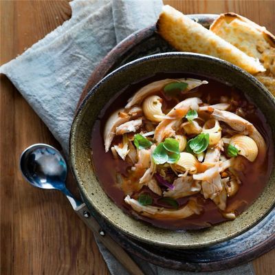 Chicken Pasta Soup with Mozzarella Toast