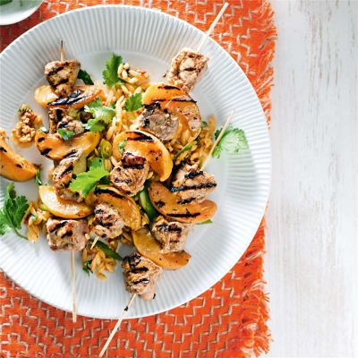 Pork & Nectarine Skewers with Spiced Risoni