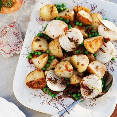 Roast Potatoes with Bacon & Peas