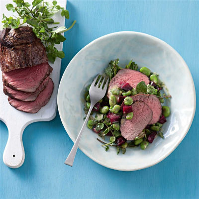 Roast Beef with Beets & Broad Beans
