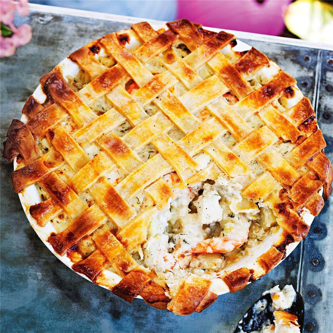 Baked perch and potato pie