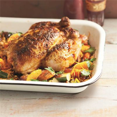 Moroccan Chicken with Roasted Vegetables & Chickpeas
