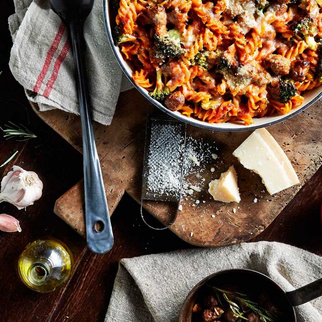 Fusilli Pasta Bake With Italian Sausage & Broccoli