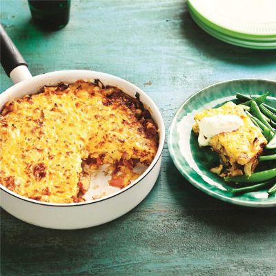 Rustic Potato Cake with Pastrami & Sour Cream