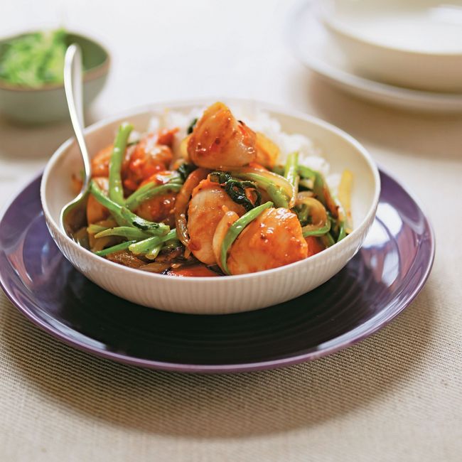 Chilli Scallops With Gai Lan