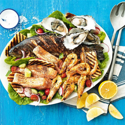 Barbecued Seafood with Haloumi Salad