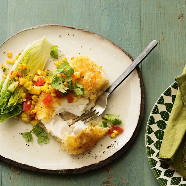Crispy Ling Fillets with Corn Salsa